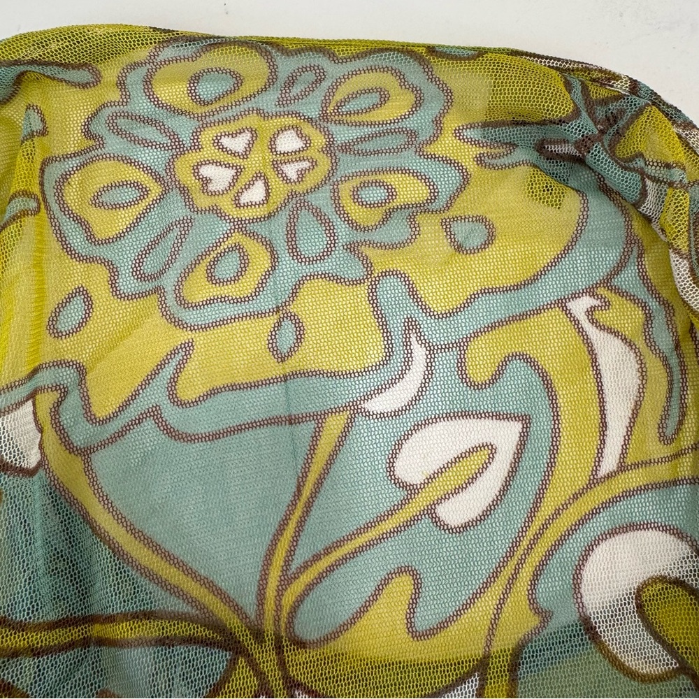 Lynn Ritchie 100% Silk Sheer Mesh Ruffle Groovy Floral Top Medium - Picture 14 of 14